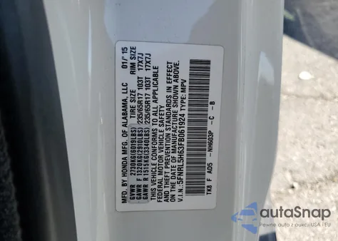 2015 Honda Odyssey Exl z USA, uszkodzony, nr VIN 5FNRL5H63FB061924